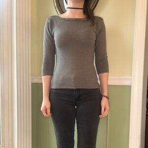 Y2K taupe brown 3/4 sleeve boatneck top